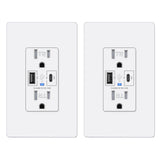 [2 Pack] BESTTEN 30W USB C Outlet Receptacle, PD 3.0 Type C Wall Outlet with Quick Charger 3.0 USB A Ports, 15 Amp Tamper Resistant Outlets, Screwless Wall Plates Included, cUL Listed, White