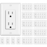 [50 Pack] BESTTEN 15 Amp Decorator Receptacle Outlet, 15A Tamper Resistant Electrical Wall Receptacle with WallPlate, Residential and Commercial Use, 15A/125V/1875W, cUL Listed, White