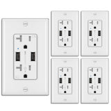 [5 Pack] BESTTEN 3.6A USB Wall Receptacle Outlet, 20A Tamper-Resistant Outlet with Blue LED Indicator, 125V/20A/2500W, cUL Listed, White
