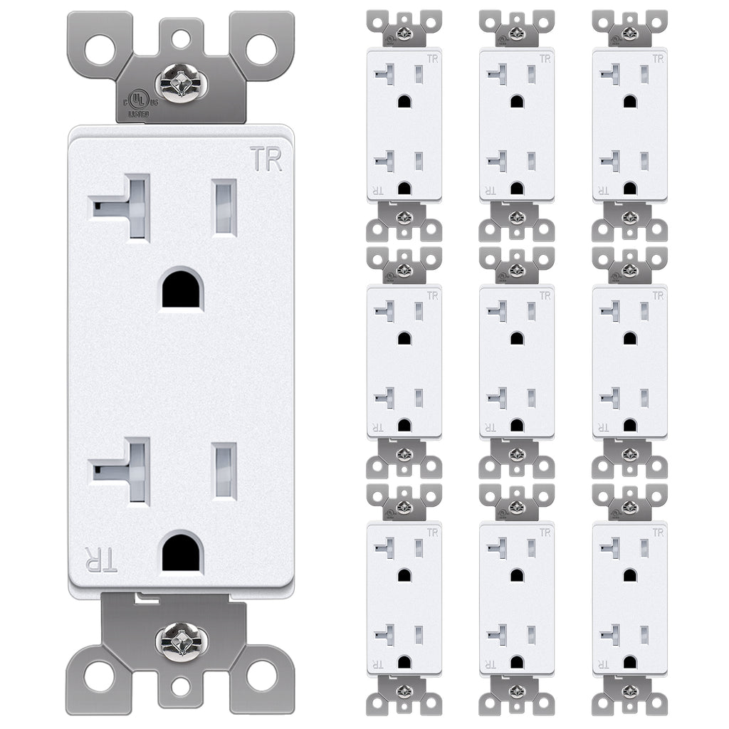 [10 Pack] BESTTEN 20A Wall Decorator Receptacle Outlet, Electrical Tamper Resistant Outlets, Residential and Commercial Use, cUL Listed,Snow White