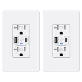 [2 Pack] BESTTEN 30W USB C Wall Outlet Receptacle, PD 3.0 Quick Charging USB Outlet, 20 Amp Tamper Resistant Outlets with Type A & Type C USB Ports, Screwless Wall Plates Included, cUL Listed, White