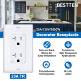 [10 Pack] BESTTEN 20A Wall Receptacle Outlet, Tamper-Resistant (TR), Wall Plate Included, Grounding, Commercial Grade, cUL Listed, White