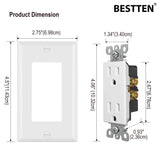[20 Pack] BESTTEN 15A Tamper Resistant Decor Receptacle, Standard Electrical Wall Outlet, Wallplate Included, Commercial Grade, cUL Listed, White