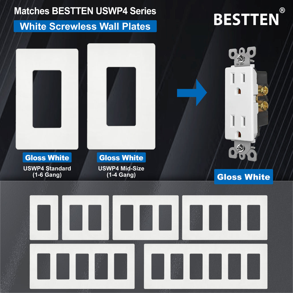 10 Pack] BESTTEN Decorator Electrical Wall Outlet Receptacle, Non