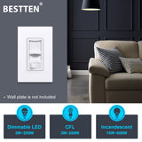 [6 Pack] BESTTEN Ultra Slim Dimmer Switch with MCU Smart-chip Technology, Single-Pole or 3-Way, Dimmable Light Switch for LED, CFL, Halogen and Incandescent Bulbs, cETL Listed, White