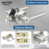 [10 Pack] BESTTEN Entry Door Lever Set with Lock and Key, Heavy Duty Door Handle, Exterior and Interior Use, Keyed Different, Vienna Series, Commercial and Residential, Satin Nickel