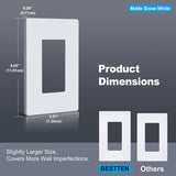 [50 Pack] BESTTEN USWP6 Matte Snow White Series 1-Gang Screwless Wall Plate, Decorator Outlet Cover, 11.91cm x 7.39cm, for Light Switch, Dimmer, USB, GFCI, Receptacle