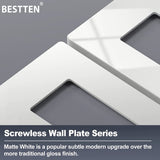 [5 Pack] BESTTEN USWP4 Matte White Series 2-Gang Decor Screwless Wall Plate, Decorator Outlet Cover, 11.91cm x 12.01cm, for Light Switch, Dimmer, USB, GFCI, Receptacle
