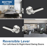 [3 Pack] BESTTEN Entry Door Lever Set with Lock, Vienna Series, Keyed Different, Satin Nickel