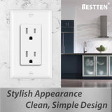 [20 Pack] BESTTEN 15A Tamper Resistant Decor Receptacle, Standard Electrical Wall Outlet, Wallplate Included, Commercial Grade, cUL Listed, White