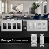 [2 Pack] BESTTEN 4-Gang Silver Screwless Wall Plate, Decorator Outlet Cover, Signature Collection Silver Series, 11.91cm x 21.21cm, for Light Switch, Dimmer, Receptacle