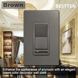 [6 Pack] BESTTEN 1-Gang Brown Screwless Wall Plate, Decorator Outlet Cover, Signature Collection Matte Brown Series, 11.91cm x 7.39cm, for Light Switch, Dimmer, Receptacle