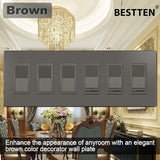 [2 Pack] BESTTEN 6-Gang Brown Screwless Wall Plate, Decorator Outlet Cover, Signature Collection Matte Brown Series, 11.91cm x 29.85cm, for Light Switch, Dimmer, Receptacle