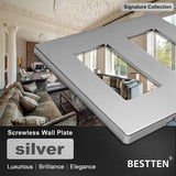 [10 Pack] BESTTEN 2-Gang Silver Screwless Wall Plate, Decorator Outlet Cover, Signature Collection Silver Series, 11.91cm x 12.01cm, for Light Switch, Dimmer, Receptacle