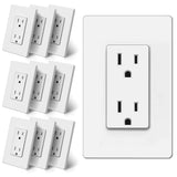 [10 Pack] BESTTEN Decorator Wall Receptacle Outlet, Screwless Wallplate Included, Non-Tamper-Resistant, 15A/125V/1875W, for Residential and Commercial, cUL Listed, White