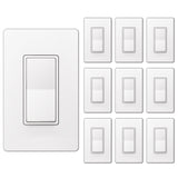 [10 Pack] BESTTEN 3 Way Decorator Wall Light Switch, On/Off Paddle Rocker Interrupter, Screwless Wallplate Included, 15A 120/277V, cUL Listed, White
