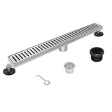 BESTTEN 24 inch Linear Shower Drain, Brushed 304 Stainless Steel, Floor Drain with Righe Style Grate Insert, 2 Inch Outlet, CUPC