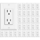 [30 Pack] BESTTEN Decorator Electrical Wall Receptacle Outlet, Non-Tamper-Resistant, 15A/125V/1875W, Wall Plate Included, for Residential and Commercial Use, cUL Listed, White