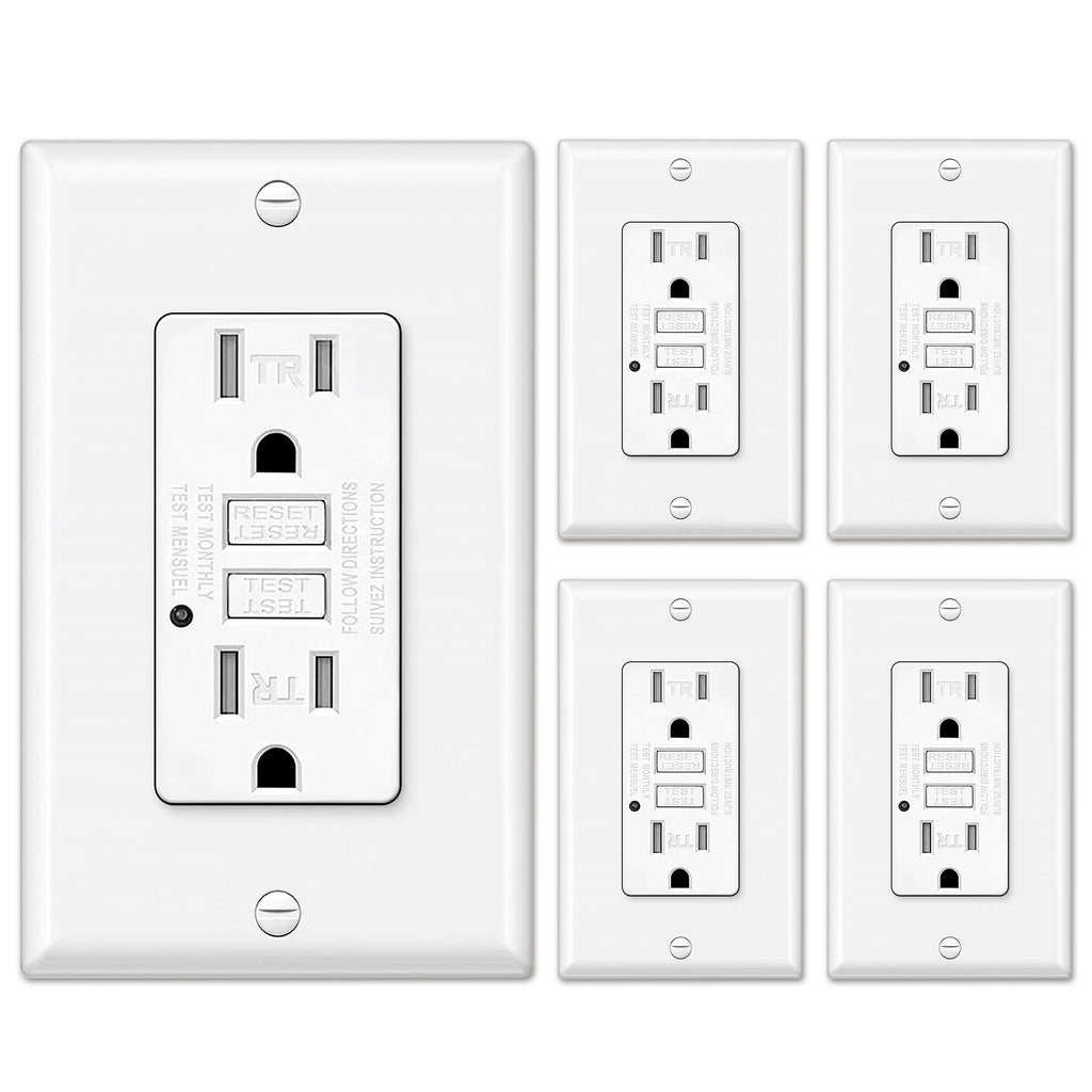 [5 Pack] BESTTEN 15 Amp GFCI Receptacle Outlet, Tamper-Resistant (TR) GFI Outlet with LED Indicator, Ground Fault Circuit Interrupter, Wallplate Included, cETL Certified, White