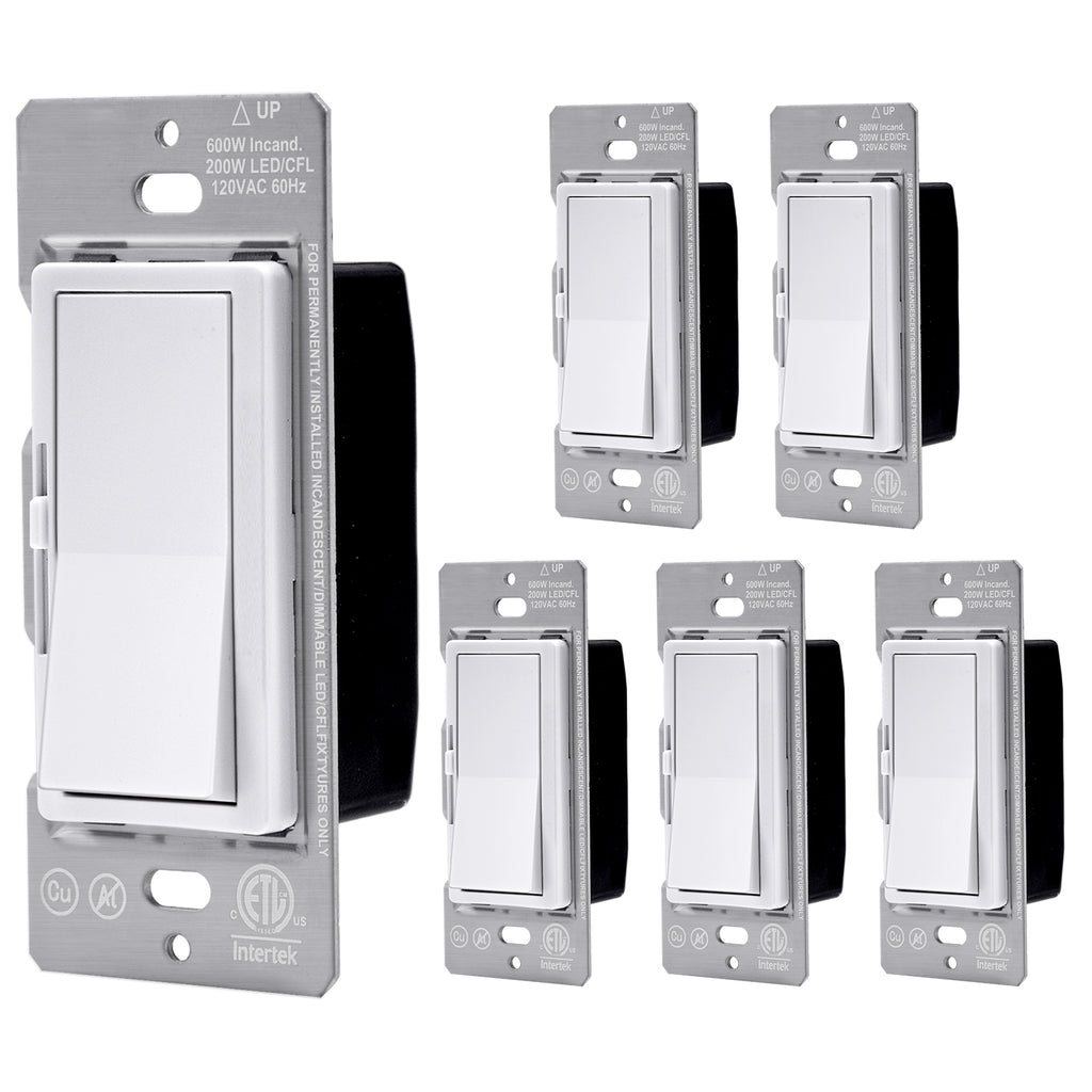 [6 Pack] BESTTEN Dimmer Wall Light Switch, Slim Series, Single-Pole or 3-Way, Compatible with Dimmable LED, Incandescent, Halogen and CFL Bulbs, cETL Listed, White