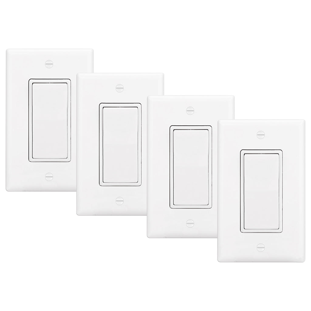 [4 /10 Pack] BESTTEN 3-Way Decorator Wall Light Switch with Wall Plate, 15A 120/277V, On/Off Rocker Paddle Interrupter, UL Listed, White