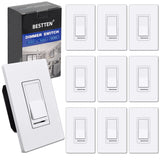 [10 Pack] BESTTEN 3 Way or Single Pole Dimmer Light Switch for Incandescent or Halogen Bulbs, CFL and LED Dimmable Lamps, Mid Size Screwless Wallplate Included, UL/cUL Listed