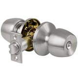 BESTTEN Privacy Door Knob with Removable Latch Plate, Keyless Round Knob Handle for Bathroom or Bedroom, All Metal, Satin Nickel, Amsterdam Series