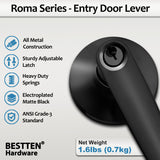 [5 Pack] BESTTEN Entry Door Lever Lock with Removable Latch Plate, All Metal Roma Series Exterior Door Handle for Front Door Use, Matte Black