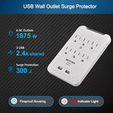 BESTTEN 6-Outlet Surge Protector with Dual USB Charging Ports (5V/2.4A), Wall Mountable Design, White, cETL Listed