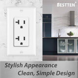 [20 Pack] BESTTEN 20A Decorator Receptacle, Electrical Wall Outlet, Non-Tamper-Resistant, for Residential & Commercial Use, UL/cUL Listed, White