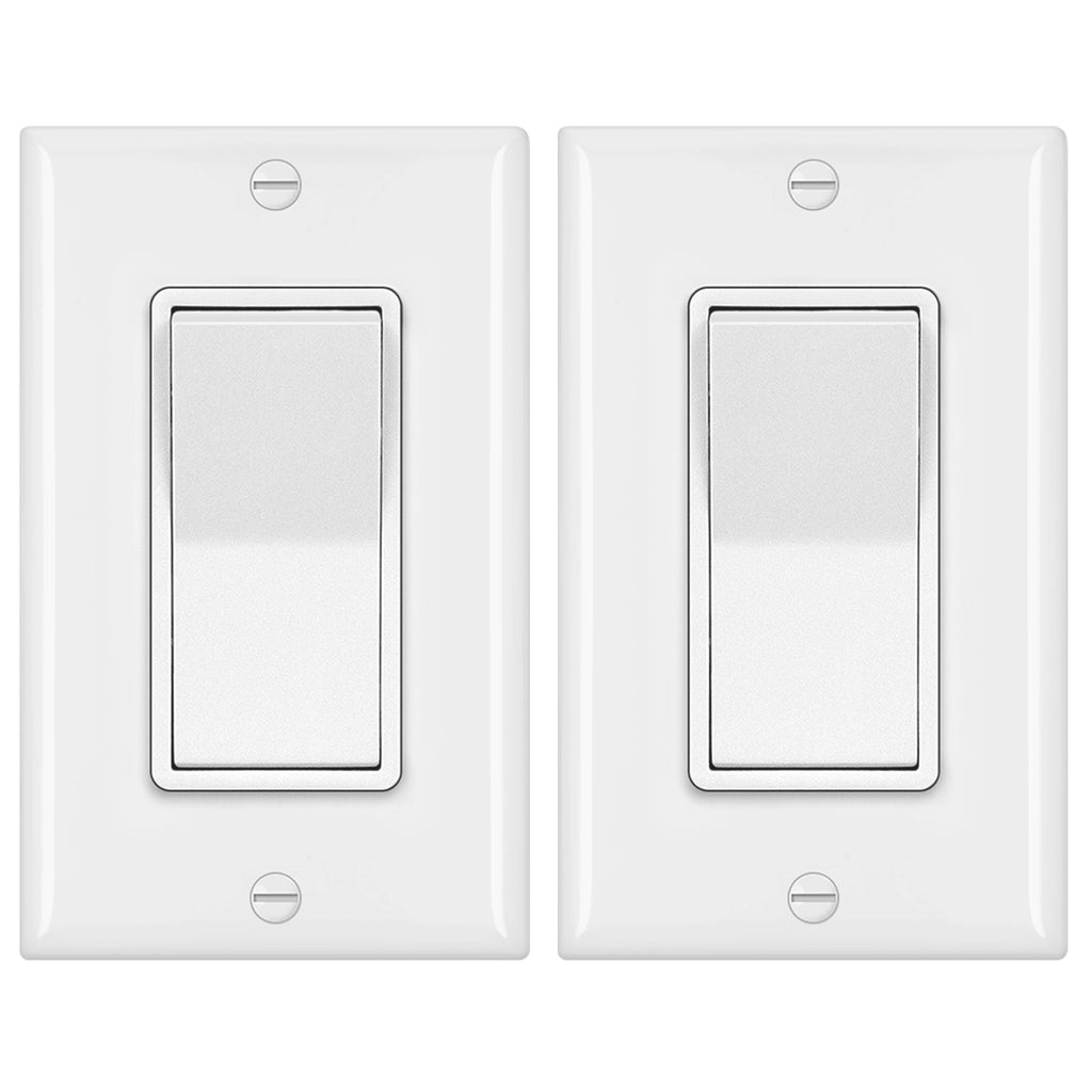 [2 Pack] BESTTEN 4-Way Decorator Wall Light Switch with Wall Plate, 15A 120/277V, On/Off Paddle Rocker Interrupter, Self-Grounding, UL Listed, White