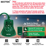 [2 Pack] BESTTEN Remote Control Outdoor Outlet with Dusk to Dawn and Photocell Countdown Timer Functions, 3 Grounded Outlets, cETL Certified, Green