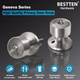 BESTTEN Keyless Privacy Door Knob for Bedroom and Bathroom, Geneva Series Interior Door Lock Set with Removable Latch Plate, All Metal, Satin Nickel Finish