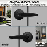 [10 Pack] BESTTEN Entry Door Lever with Removable Latch Plate, Matte Black, All Metal Keyed Different Door Handle Lock, Roma Series