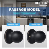 [10 Pack] BESTTEN Passage Door Knobs, Non Locking, Interior Round Ball Door Knob Handle with Removable Latch Plate, All Metal, for Hallway/Closet, Oil Rubbed Bronze