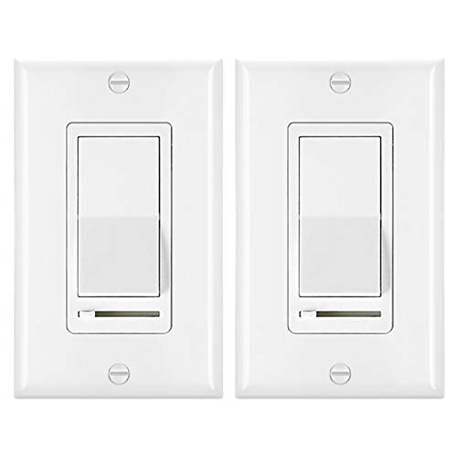 [2 Pack] BESTTEN Dimmer Light Switch, Universal Lighting Control, Single Pole or 3 Way, Compatible with LED Dimmable Lamp, CFL, Incandescent, Halogen Bulb, Decorative Wall Plate Included, White