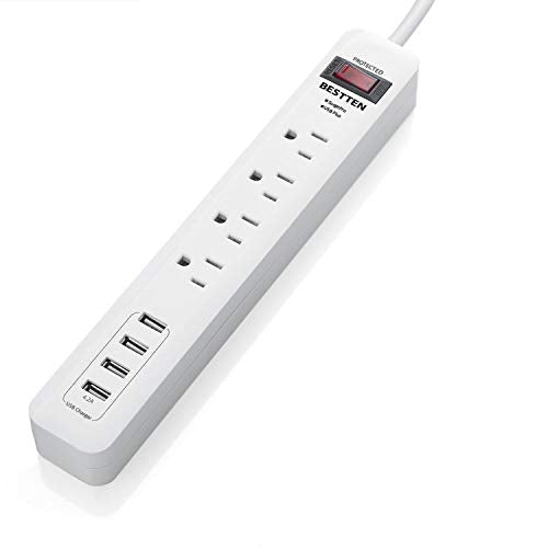 BESTTEN 4 Outlet USB Power Strip, 900 Joule Surge Protector with 4 USB Charging Ports (4.2A), 9-Foot Long Extension Cord, ETL Certified, White