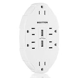 BESTTEN 6-Outlet Surge Protector with 2.4A Dual USB Charging Ports, Wall Outlet Adapter, ETL/cETL Listed, White