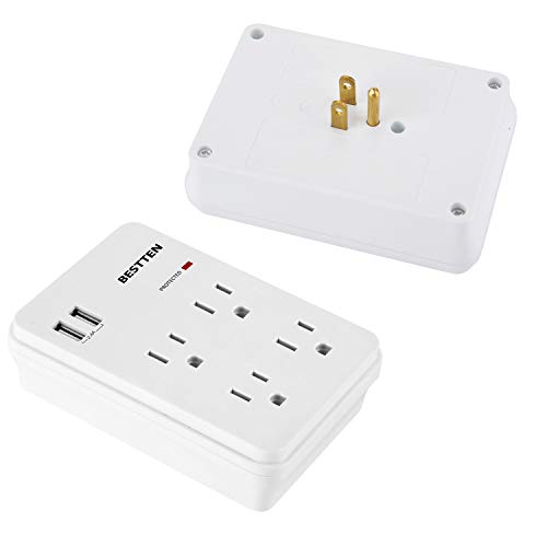 [2 Pack] BESTTEN Wall Surge Protector with 2 USB Charging Ports (5V/2.4A) and 4 Electrical Sockets, ETL/cETL Certified, White