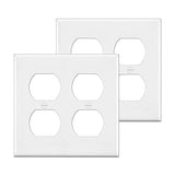 [2 Pack] BESTTEN 2-Gang Duplex Receptacle Wall Plate, Standard Size, Unbreakable Polycarbonate Outlet and Switch Cover, White