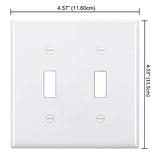 [2 Pack] BESTTEN 2-Gang Toggle Wall Plate, Unbreakable Polycarbonate Light Switch Cover, cUL Listed, Standard Size, White