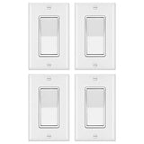 [4 Pack] BESTTEN 3-Way Decorator Wall Light Switch with Wall Plate, 15A 120/277V, On/Off Rocker Paddle Interrupter, UL Listed, White