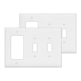 [2 Pack] BESTTEN 3-Gang Combination Wall Plate, 2-Toggle/1-Decor, Unbreakable Polycarbonate Outlet and Switch Cover, Standard Size, cUL Listed, White