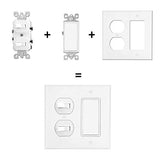 [2 Pack] BESTTEN 2-Gang Combination Wall Plate, 1-Duplex/1-Decor, Standard Size, Unbreakable Polycarbonate Outlet and Switch Cover, UL Listed, White