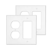 [2 Pack] BESTTEN 2-Gang Combination Wall Plate, 1-Duplex/1-Decor, Standard Size, Unbreakable Polycarbonate Outlet and Switch Cover, UL Listed, White