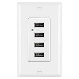 BESTTEN 4.2A/21W USB Receptacle Outlet with 4 High-Speed USB Charging Ports and LED Indicator, Wall Plate Included, cUL Listed, White