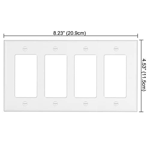 [2 Pack] BESTTEN 4 Gang Decorator/GFCI Device Wall Plate, Standard Size, Unbreakable Polycarbonate Outlet and Switch Cover, Device Mount, UL Listed, White