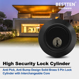 BESTTEN Single Cylinder Deadbolt, Dead Bolt Door Lock, for Commercial and Residential Use, Matte Black Finish