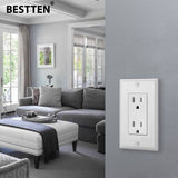 [30 Pack] BESTTEN 15 Amp Decorator Electrical Wall Receptacle Outlet, Non-Tamper-Resistant, 15A/125V/1875W, Decorative Wallplate Included, for Residential and Commercial Use, cUL Listed, White