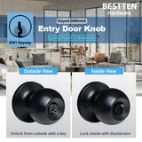 [3 Pack] BESTTEN Keyed Entry Door Knob, Entrance Door Lock, Keyed Different, Standard Ball, Matte Black